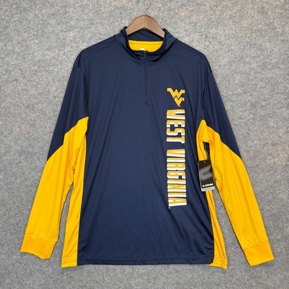 Colosseum West Virginia Mountaineers Quarter Zip Pullover Mens XL Navy Yellow